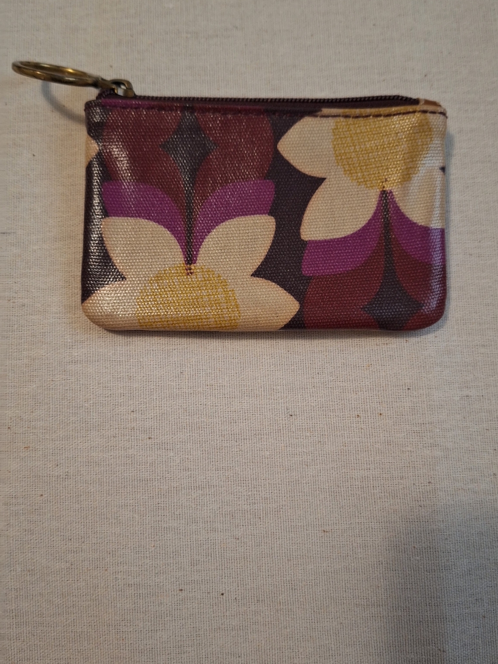Floral Print Zip Coin Pouch in Purple & Cream